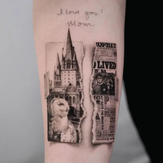 harry potter newspaper tattoo idea design