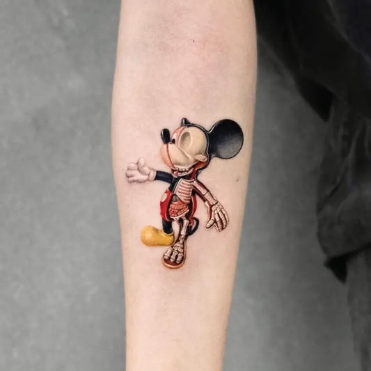 mickey mouse half skull tattoo idea design