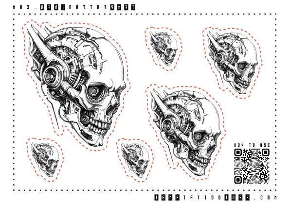 Biomechanical Skull Multi-Size Temporary Tattoo Sticker