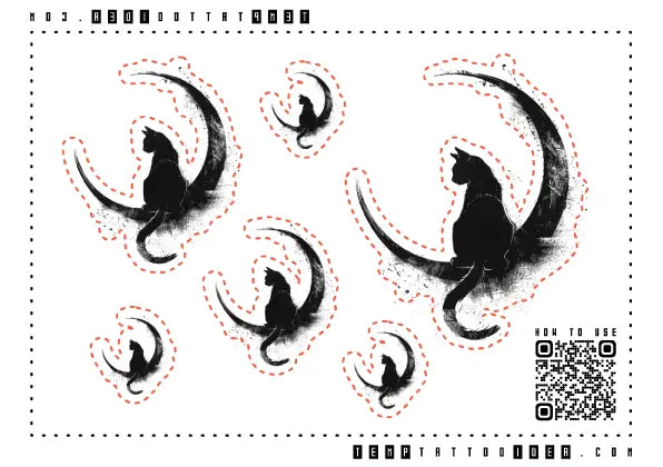 Black Cat Moon Multi-Size Temporary Tattoo Sticker