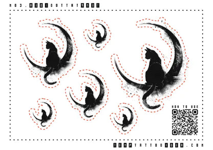 Black Cat Moon Multi-Size Temporary Tattoo Sticker