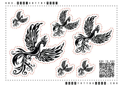 Black and White Tribal Celtic Phoenix Multi-Size Temporary Tattoo Sticker