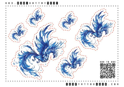 Blue Phoenix Multi-Size Temporary Tattoo Sticker