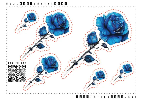 Blue Rose Multi-Size Temporary Tattoo Sticker