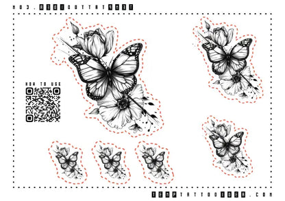 Butterfly Flowers Multi-Size Temporary Tattoo Sticker