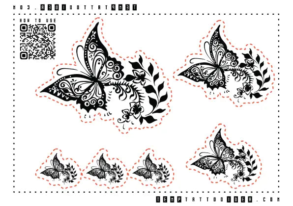 Butterfly Henna Multi-Size Temporary Tattoo Sticker