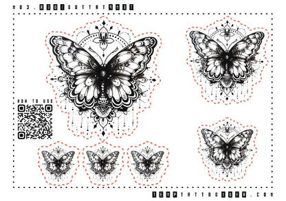 Butterfly Mandala Multi-Size Temporary Tattoo Sticker