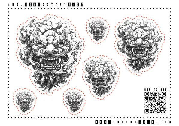 Chinese Lion Multi-Size Temporary Tattoo Sticker