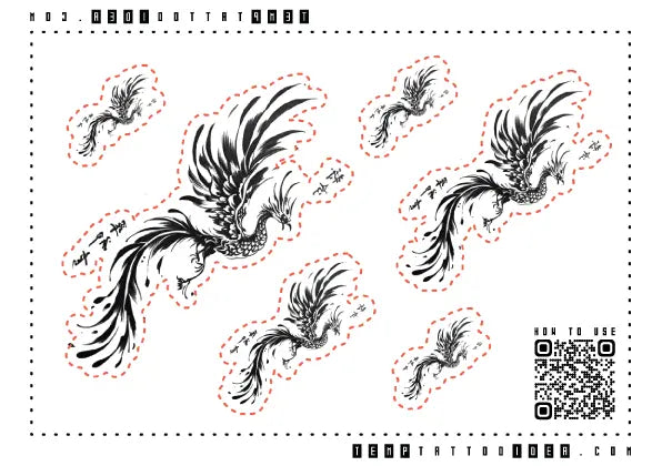 Chinese Phoenix Multi-Size Temporary Tattoo Sticker