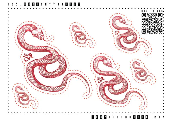 Chinese Red Snake Zodiac Multi-Size Temporary Tattoo Sticker