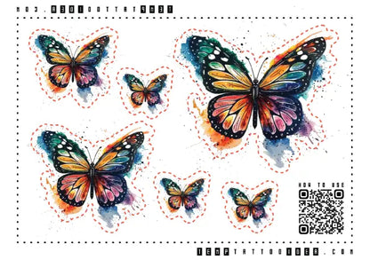 Colorful Butterfly Watercolor Multi-Size Temporary Tattoo Sticker