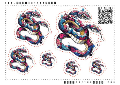 Colorful Two Headed Snake Multi-Size Temporary Tattoo Sticker