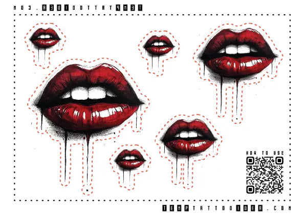 Creepy Red Lip Multi-Size Temporary Tattoo Sticker