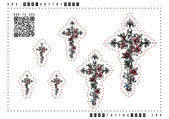 Cross Flower Multi-Size Temporary Tattoo Sticker