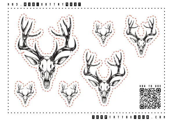 Deer Animal Skull Multi-Size Temporary Tattoo Sticker