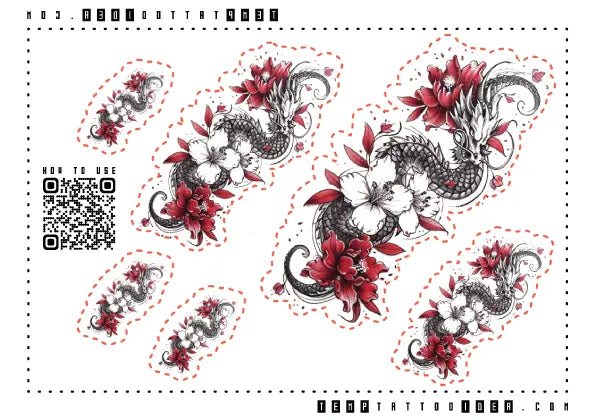 Dragon and Flower Multi-Size Temporary Tattoo Sticker