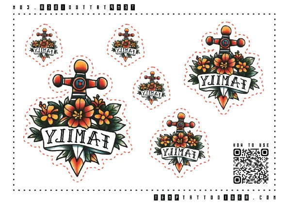 Family Traditional Multi-Size Temporary Tattoo Sticker