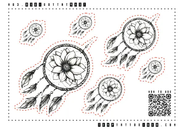 Flower Dreamcatcher Multi-Size Temporary Tattoo Sticker