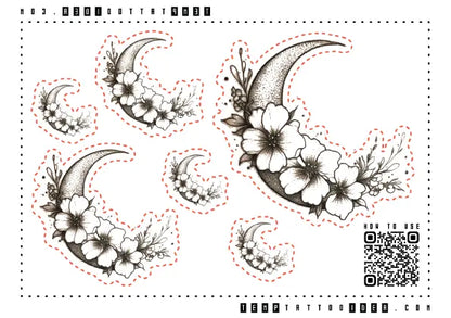 Flowers Moon Multi-Size Temporary Tattoo Sticker