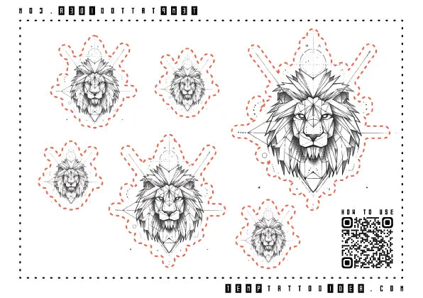 Geometric Lion Multi-Size Temporary Tattoo Sticker