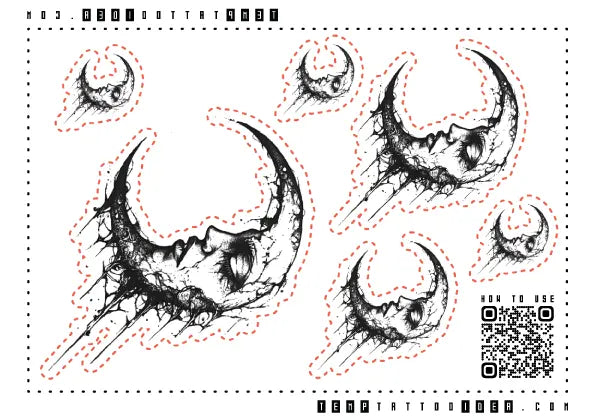 Gothic Moon Multi-Size Temporary Tattoo Sticker