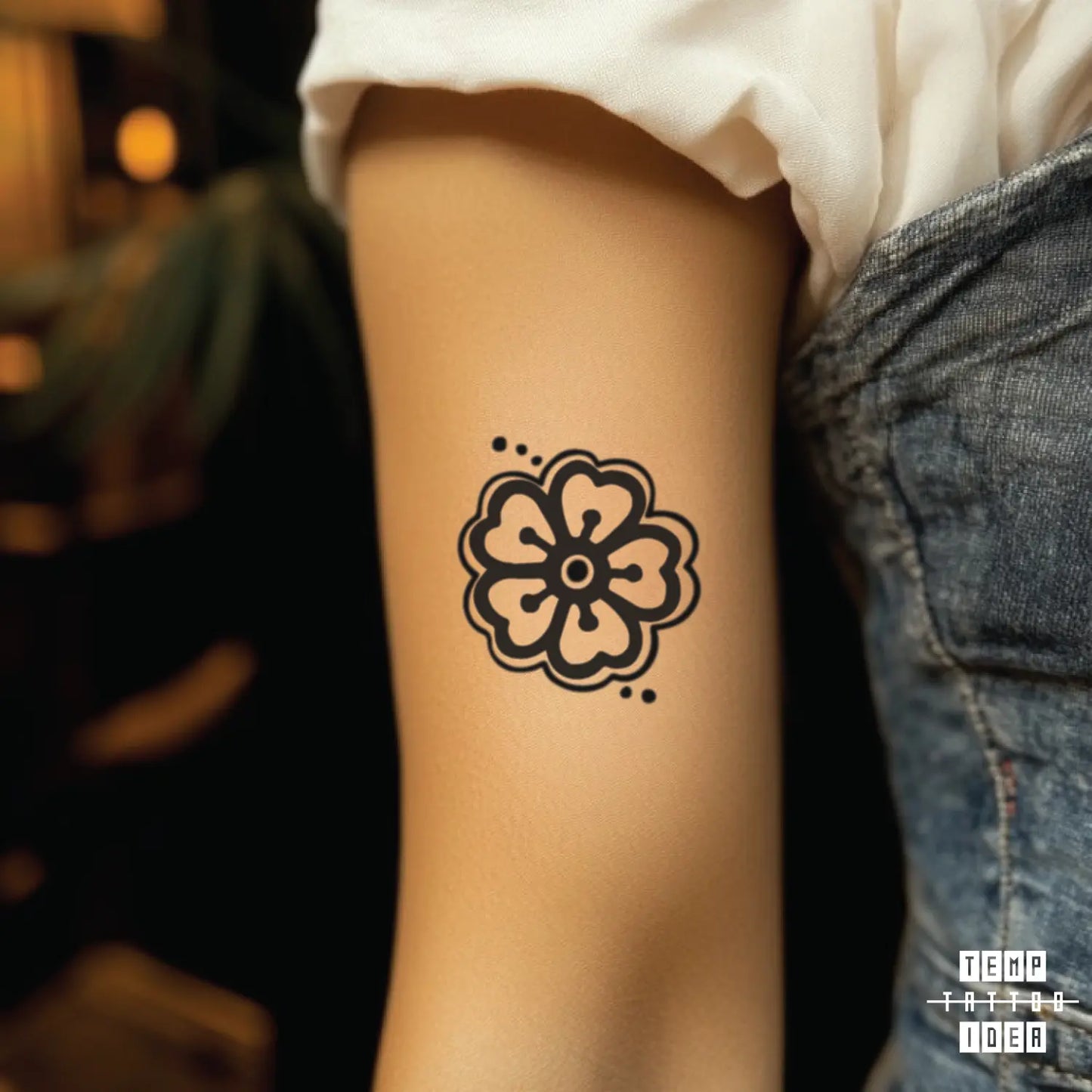 Black Flower Pattern Outline Multi-Size Temporary Tattoo Sticker