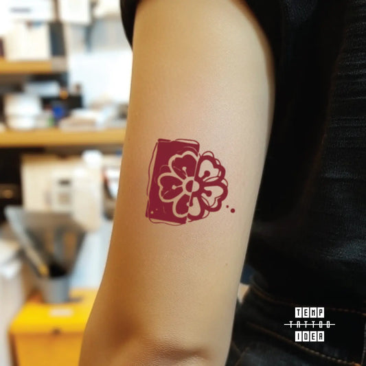 Red Ying Yang Flower Outline Multi-Size Temporary Tattoo Sticker