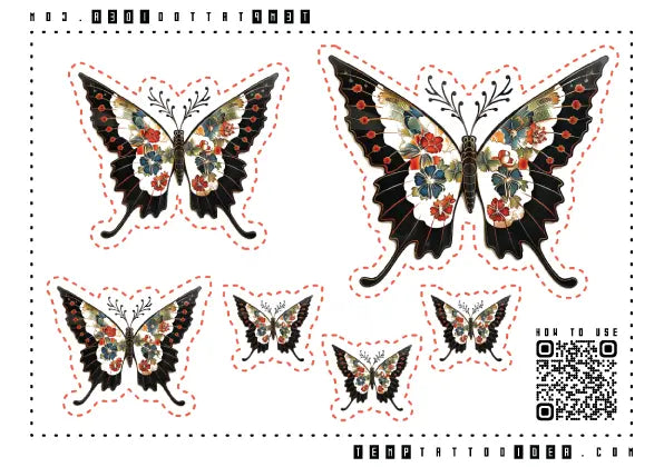 Japanese Butterfly Multi-Size Temporary Tattoo Sticker