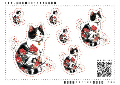 Japanese Cat Memorial Multi-Size Temporary Tattoo Sticker