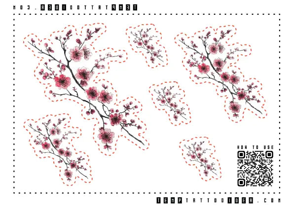 Japanese Cherry Blossom Flowers Multi-Size Temporary Tattoo Sticker