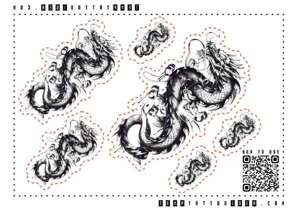 Japanese Dragon Multi-Size Temporary Tattoo Sticker