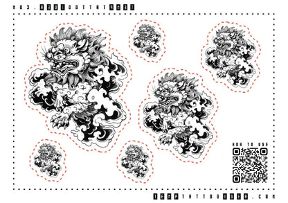 Japanese Lion Multi-Size Temporary Tattoo Sticker