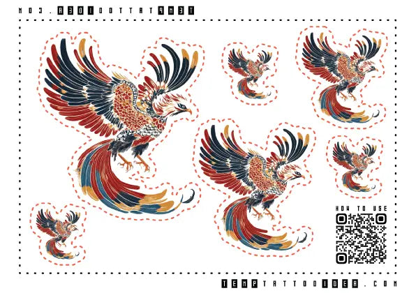 Japanese Phoenix Multi-Size Temporary Tattoo Sticker