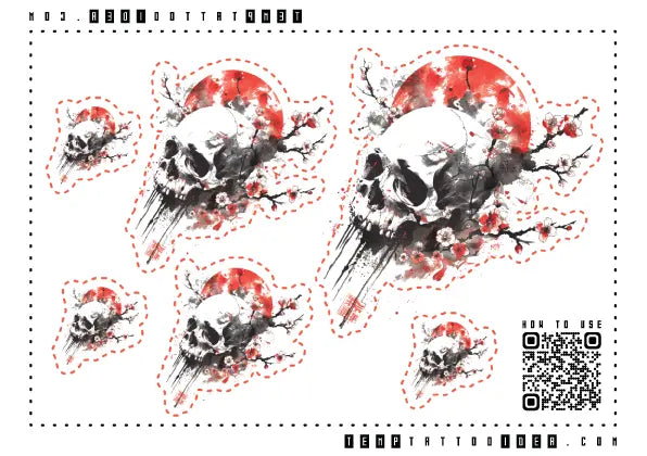 Japanese Skull Multi-Size Temporary Tattoo Sticker