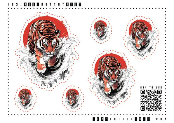 Japanese Tiger Multi-Size Temporary Tattoo Sticker