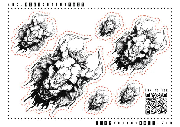 Lion Skull Multi-Size Temporary Tattoo Sticker