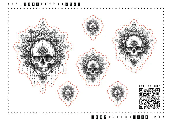 Mandala Skull Multi-Size Temporary Tattoo Sticker