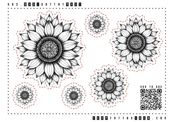 Mandala Sunflower Multi-Size Temporary Tattoo Sticker