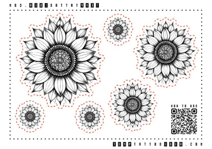 Mandala Sunflower Multi-Size Temporary Tattoo Sticker