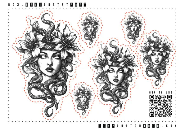 Medusa Flower Multi-Size Temporary Tattoo Sticker