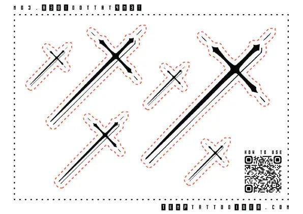 Minimal Fine Line Cross Multi-Size Temporary Tattoo Sticker