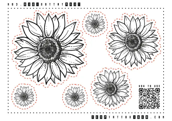 Minimal Fine Line Sunflower Multi-Size Temporary Tattoo Sticker