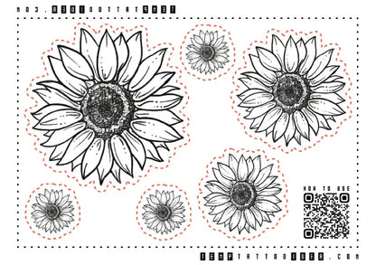 Minimal Fine Line Sunflower Multi-Size Temporary Tattoo Sticker