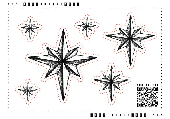 Nautical Star Outline Multi-Size Temporary Tattoo Sticker