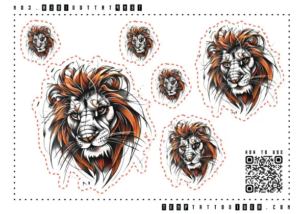 Neo Traditional Lion Multi-Size Temporary Tattoo Sticker