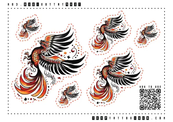 Neo Traditional Phoenix Multi-Size Temporary Tattoo Sticker