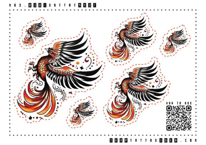 Neo Traditional Phoenix Multi-Size Temporary Tattoo Sticker