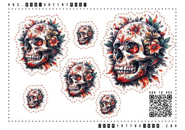 Neo Traditional Skull Multi-Size Temporary Tattoo Sticker