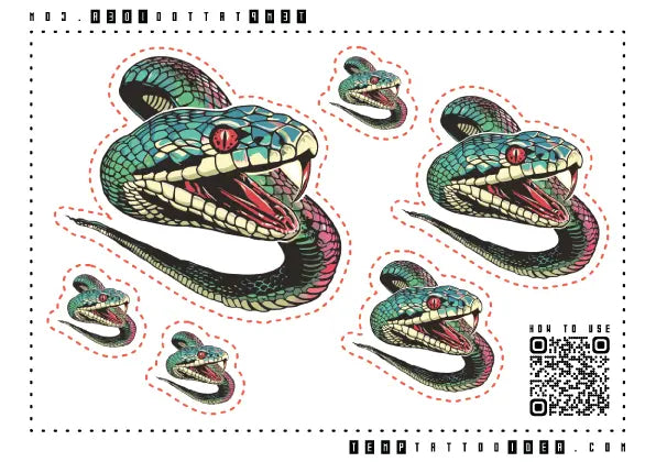 Neo Traditional Snake Multi-Size Temporary Tattoo Sticker