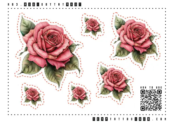 Pink Rose Multi-Size Temporary Tattoo Sticker